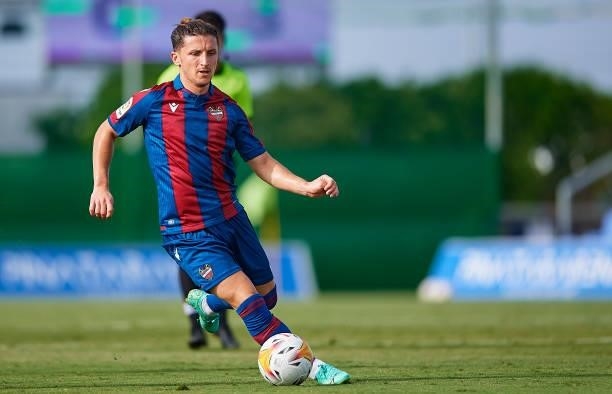 Enis Bardhi of Levante UD in action during a Pre-Season friendly match between Levante UD and Stade Rennais at Pinatar Arena on July 24, 2021 in...