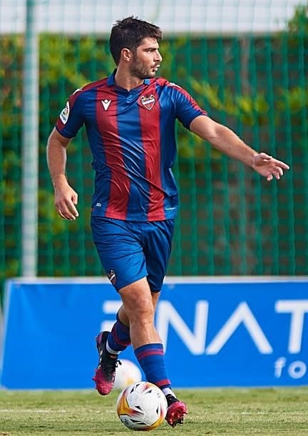Gonzalo Melero of Levante UD runs with the ball during a Pre-Season friendly match between Levante UD and Stade Rennais at Pinatar Arena on July 24,...