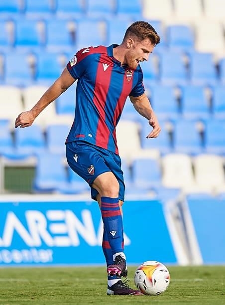 Nemanja Radoja of Levante UD runs with the ball during a Pre-Season friendly match between Levante UD and Stade Rennais at Pinatar Arena on July 24,...