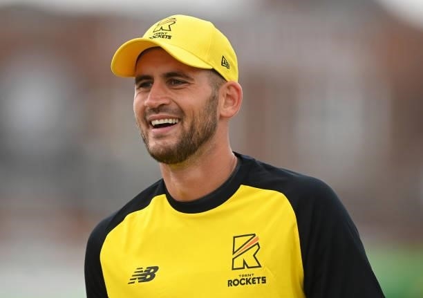Alex Hales of Trent Rockets looks on before the Hundred Match between Trent Rockets and Southern Brave at Trent Bridge on July 24, 2021 in...