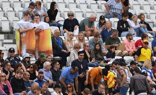 Spectators in fancy dress before the Hundred Match between Trent Rockets and Southern Brave at Trent Bridge on July 24, 2021 in Nottingham, England.