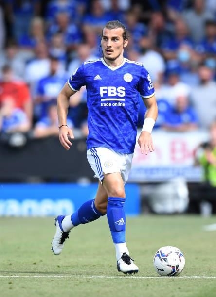 Caglar Soyuncu of Leicester City during the Pre-Season Friendly match between Burton Albion and Leicester City at Pirelli Stadium on July 24, 2021 in...