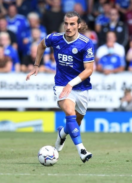 Caglar Soyuncu of Leicester City during the Pre-Season Friendly match between Burton Albion and Leicester City at Pirelli Stadium on July 24, 2021 in...