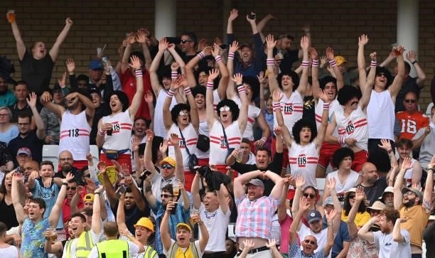 Spectators in fancy dress cheer during the Hundred Match between Trent Rockets and Southern Brave at Trent Bridge on July 24, 2021 in Nottingham,...