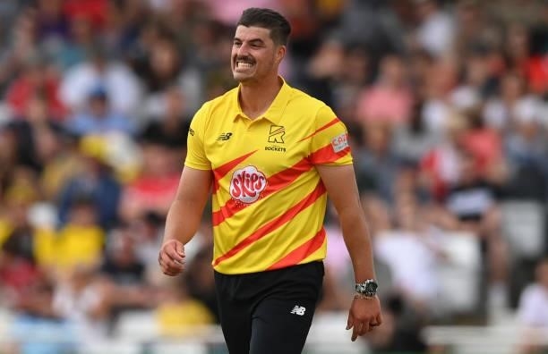 Marchant de Lange of Trent Rockets prepares to bowl during the Hundred Match between Trent Rockets and Southern Brave at Trent Bridge on July 24,...