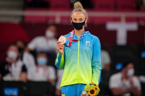Daria Bilodid of Ukraine winner of bronze medal during the Medal Ceremony of Judo during the Tokyo 2020 Olympic Games at the Nippon Budokan on July...