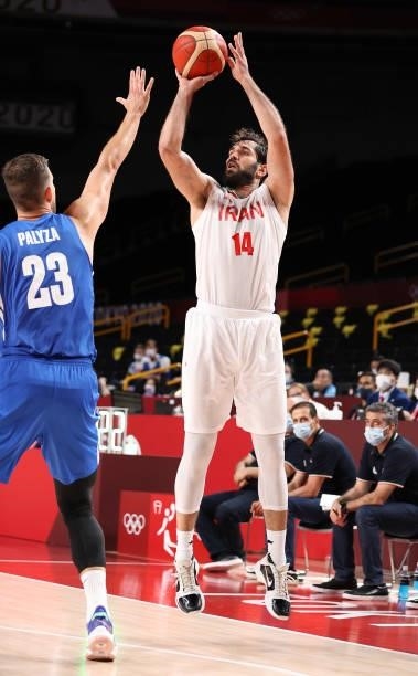 Mohammadsamad Nik Khahbahrami of Team Iran makes a three point attempt against Lukas Palyza of Team Czech Republic during the first half on day two...
