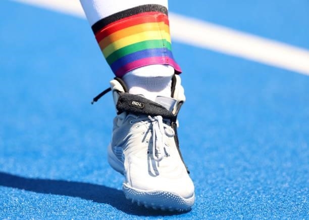 Detailed view of the band worn by Nike Lorenz of Team Germany during the Women's Pool A match against Team Great Britain on day two of the Tokyo 2020...