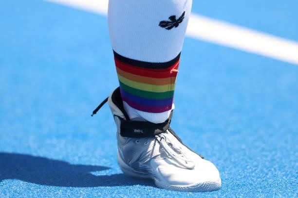Detailed view of the band worn by Nike Lorenz of Team Germany during the Women's Pool A match against Team Great Britain on day two of the Tokyo 2020...