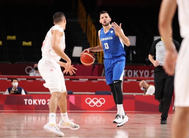 Jakub Sirina of Team Czech Republic sets up a play against Islamic Republic of Iran during the second half on day two of the Tokyo 2020 Olympic Games...