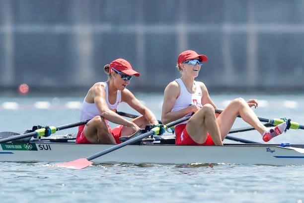 Patricia Merz of Switserland and Frederique Rol of Switserland compete on Lightweight Women's Double Sculls Repechage 2 during the Tokyo 2020 Olympic...