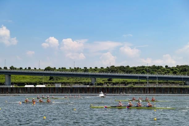 General view of the Women's Four Repechage 1 on day two of the Tokyo 2020 Olympic Games at Sea Forest Waterway on July 25, 2021 in Tokyo, Japan.