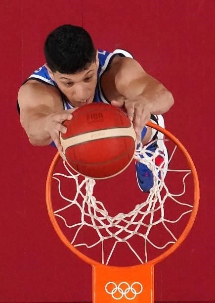 Simone Fontecchio of Team Italy dunks against Germany during the first half on day two of the Tokyo 2020 Olympic Games at Saitama Super Arena on July...