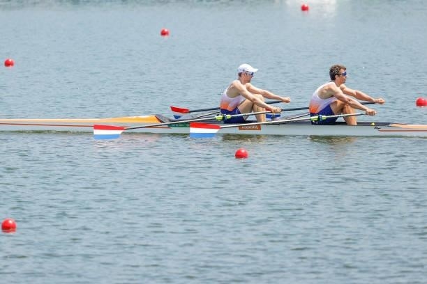 Melvin Twellaar and Stef Broenink of the Netherlands competing on Men's Double Sculls Semifinal A/B 2 during the Tokyo 2020 Olympic Games at the Sea...