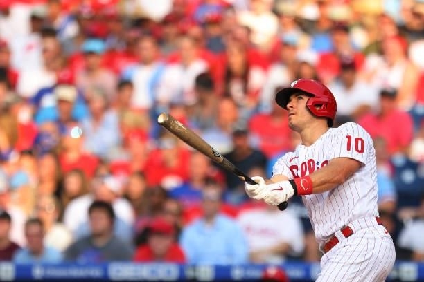 Realmuto of the Philadelphia Phillies in action against the Atlanta Braves during a game at Citizens Bank Park on July 24, 2021 in Philadelphia,...