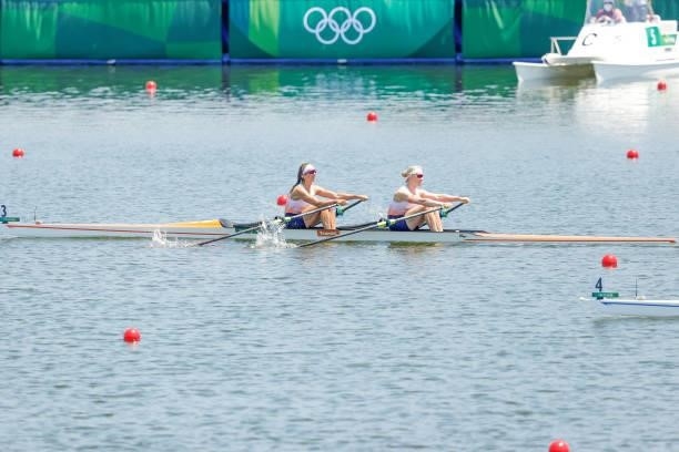 Roos de Jong and Lisa Scheenaard of the Netherlands competing on Women's Double Sculls Semifinal A/B 2 during the Tokyo 2020 Olympic Games at the Sea...
