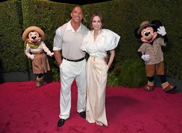 Minnie Mouse, Dwayne Johnson, Emily Blunt, and Mickey Mouse arrive at the world premiere for JUNGLE CRUISE, held at Disneyland in Anaheim, California...