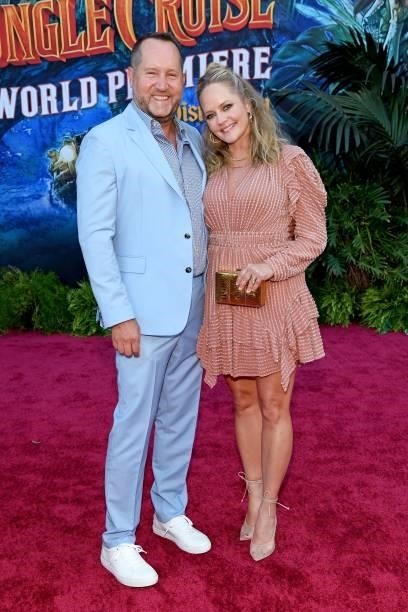 Beau Flynn and Marley Shelton arrive at the world premiere for JUNGLE CRUISE, held at Disneyland in Anaheim, California on July 24, 2021.