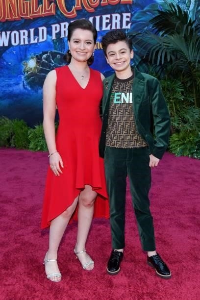 Dalila Bela and Raphael Alejandro arrive at the world premiere for JUNGLE CRUISE, held at Disneyland in Anaheim, California on July 24, 2021.