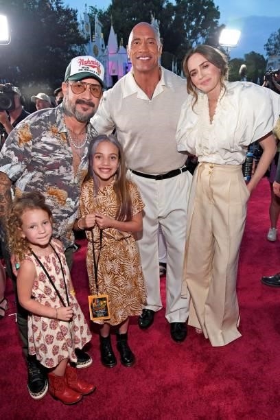 Lyric Dean McLean, AJ McLean, Ava Jaymes McLean, Dwayne Johnson, and Emily Blunt arrives at the world premiere for JUNGLE CRUISE, held at Disneyland...