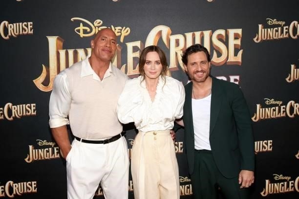 Dwayne Johnson, Emily Blunt, and Édgar Ramírez arrives at the world premiere for JUNGLE CRUISE, held at Disneyland in Anaheim, California on July 24,...