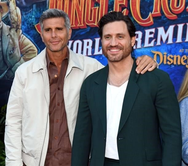 Christian Meier and Édgar Ramírez arrive at the world premiere for JUNGLE CRUISE, held at Disneyland in Anaheim, California on July 24, 2021.