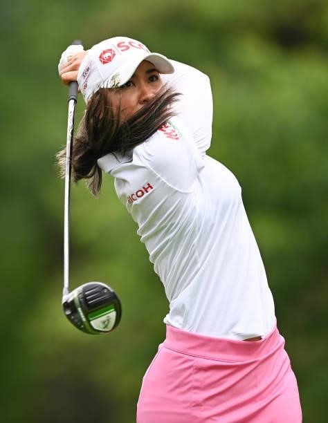 Pajaree Anannarukarn of Thailand plays her tee shot on the seventh hole during day three of the The Amundi Evian Championship at Evian Resort Golf...