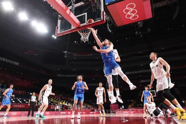 Nicolo Melli of Team Italy goes up for a shot against Germany during the second half on day two of the Tokyo 2020 Olympic Games at Saitama Super...