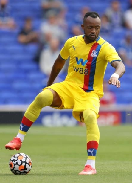 Jordan Ayew of Crystal Palace runs with the ball during the pre-season friendly match between Ipswich Town and Crystal Palace at Portman Road on July...