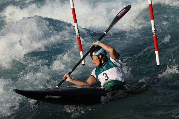 Eva Tercelj of Team Slovenia competes in the Women's Kayak Slalom Heats 2nd Run on day two of the Tokyo 2020 Olympic Games at Kasai Canoe Slalom...