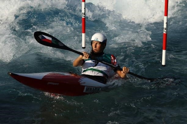 Katerina Minarik Kudejova of Team Czech Republic competes in the Women's Kayak Slalom Heats 2nd Run on day two of the Tokyo 2020 Olympic Games at...
