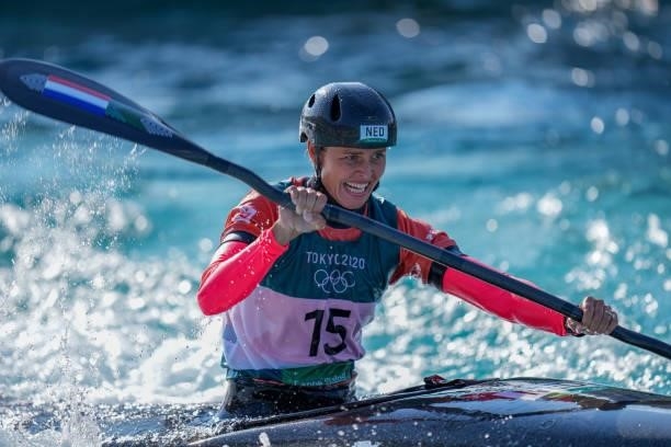 Martina Wegman of the Netherlands competing on Women's Kayak Heats 2nd Run during the Tokyo 2020 Olympic Games at the Kasai Canoe Slalom Centre on...