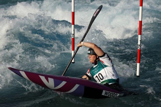 Kimberley Woods of Team Great Britain competes in the Women's Kayak Slalom Heats 2nd Run on day two of the Tokyo 2020 Olympic Games at Kasai Canoe...