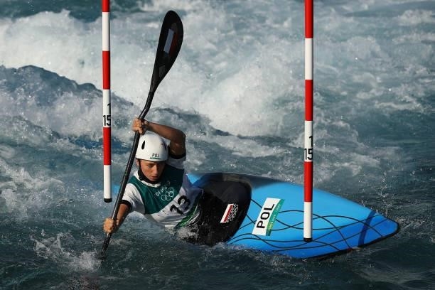 Klaudia Zwolinska of Team Poland competes in the Women's Kayak Slalom Heats 2nd Run on day two of the Tokyo 2020 Olympic Games at Kasai Canoe Slalom...