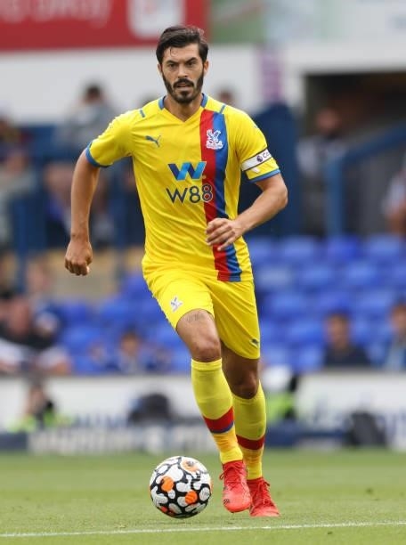 James Tomkins of Crystal Palace runs with the ball during the pre-season friendly match between Ipswich Town and Crystal Palace at Portman Road on...