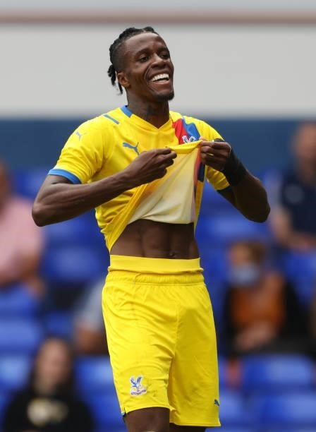 Wilfried Zaha of Crystal Palace reacts during the pre-season friendly match between Ipswich Town and Crystal Palace at Portman Road on July 24, 2021...