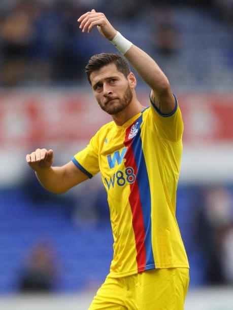 Joel Ward of Crystal Palace reacts during the pre-season friendly match between Ipswich Town and Crystal Palace at Portman Road on July 24, 2021 in...