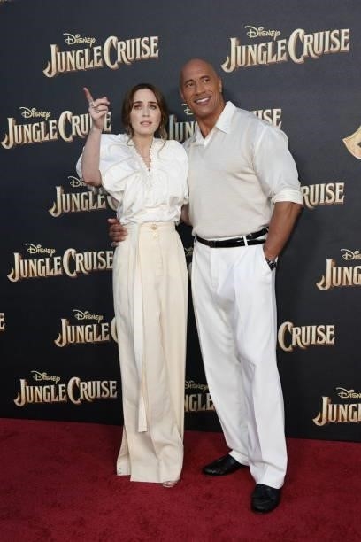 Emily Blunt and Dwayne Johnson attend attend Disney's "Jungle Cruise
