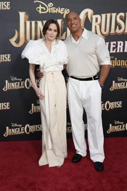 Emily Blunt and Dwayne Johnson attend attend Disney's "Jungle Cruise