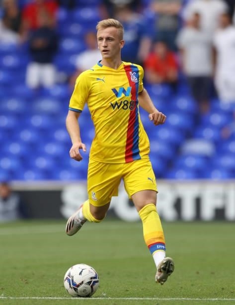 Reece Hannam of Crystal Palace runs with the ball during the pre-season friendly match between Ipswich Town and Crystal Palace at Portman Road on...