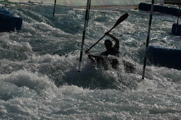Monica Doria Vilarrubla of Team Andorra competes in the Women's Kayak Slalom Heats 2nd Run on day two of the Tokyo 2020 Olympic Games at Kasai Canoe...