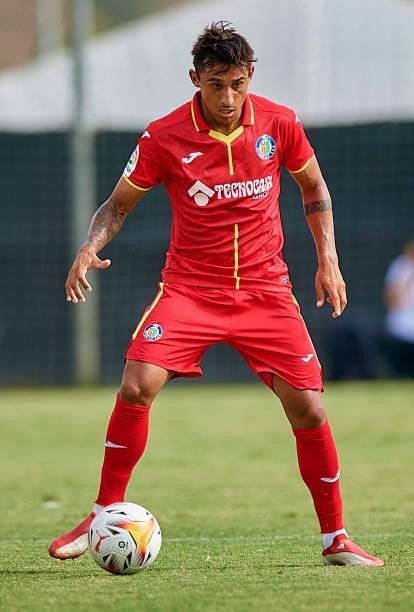 Damian Suarez of Getafe CF in action during a Pre-Season friendly match between Getafe CF and Atromitos at La Manga Club on July 24, 2021 in...