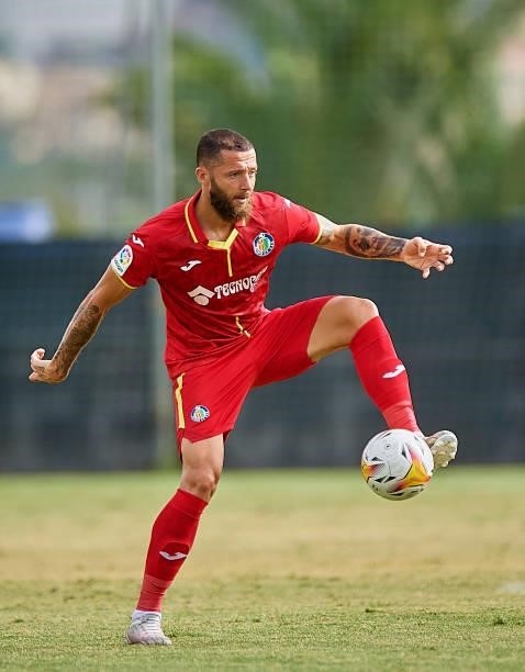 David Timor of Getafe CF controls the ball during a Pre-Season friendly match between Getafe CF and Atromitos at La Manga Club on July 24, 2021 in...
