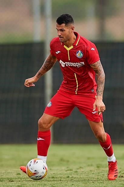 Victor Vitolo of Getafe CF in action during a Pre-Season friendly match between Getafe CF and Atromitos at La Manga Club on July 24, 2021 in...