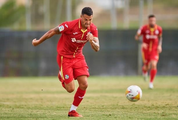 Victor Vitolo of Getafe CF in action during a Pre-Season friendly match between Getafe CF and Atromitos at La Manga Club on July 24, 2021 in...