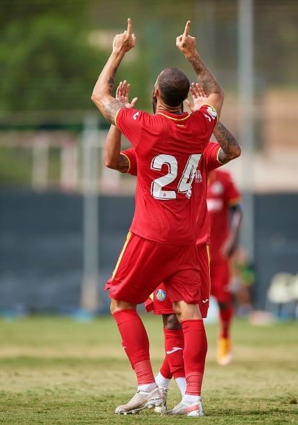 David Timor of Getafe CF celebrates scoring his team's goal during a Pre-Season friendly match between Getafe CF and Atromitos at La Manga Club on...