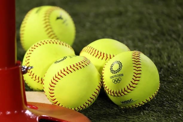 Softballs are seen prior to the game between Team Italy and Team Mexico during the Softball Opening Round on day two of the Tokyo 2020 Olympic Games...