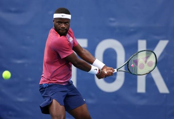 Frances Tiafoe of Team USA plays a backhand during his Men's Singles First Round match against Soonwoo Kwon of Team South Korea on day two of the...