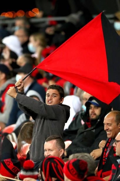 Essendon fans show support during the round 19 AFL match between Essendon Bombers and Greater Western Sydney Giants at Metricon Stadium on July 25,...