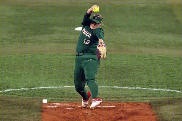 Dallas Escobedo of Team Mexico pitches in the first inning against Team Italy during the Softball Opening Round on day two of the Tokyo 2020 Olympic...